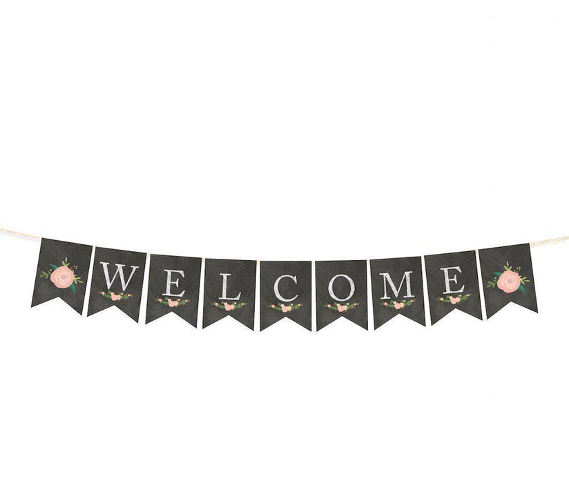 Chalkboard Floral Girl Baby Shower Pennant Party Banner-Set of 1-Andaz Press-Welcome-