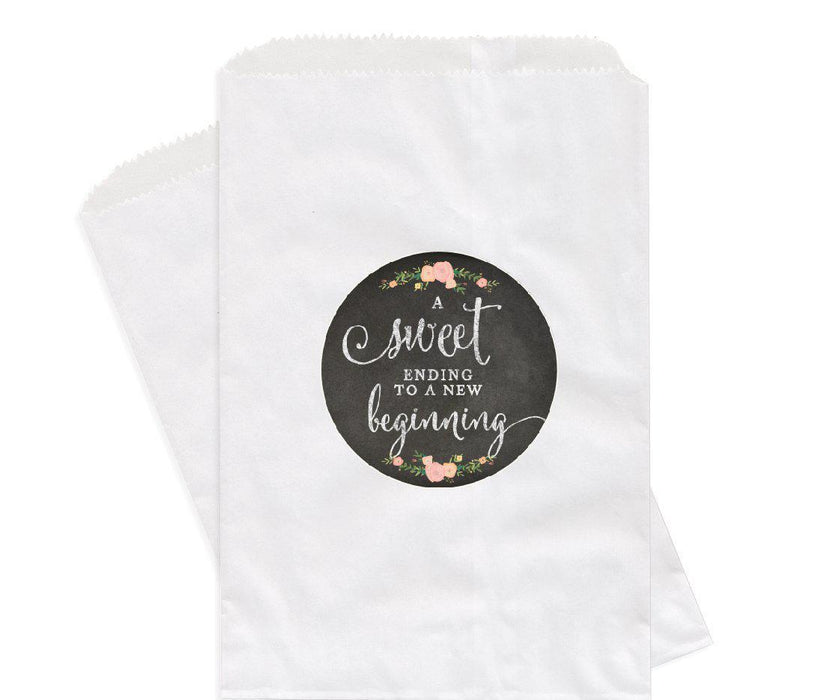 Chalkboard Floral Roses A Sweet Ending to a New Beginning Dessert Favor Bags-Set of 24-Andaz Press-