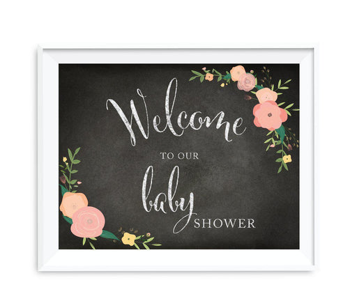 Chalkboard & Floral Roses Baby Shower Party Signs-Set of 1-Andaz Press-Leave Wishes For New Mom & Dad-