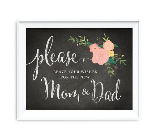 Chalkboard & Floral Roses Baby Shower Party Signs-Set of 1-Andaz Press-Leave Wishes For New Mom & Dad-