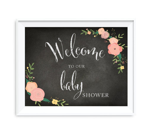 Chalkboard & Floral Roses Baby Shower Party Signs-Set of 1-Andaz Press-Welcome To Our Baby Shower-