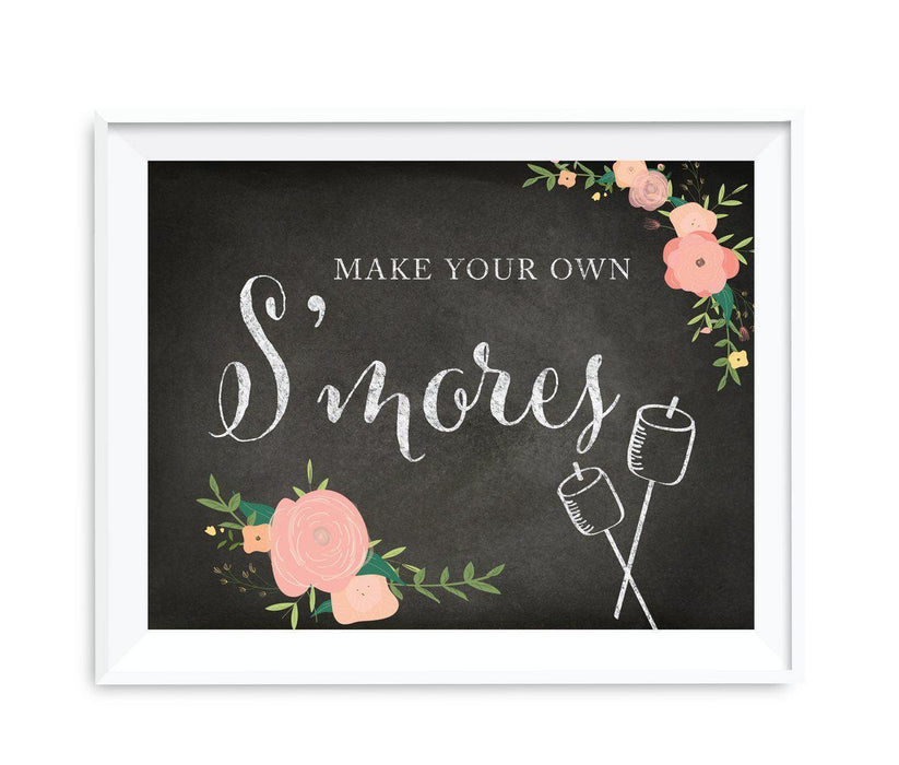 Chalkboard & Floral Roses Wedding Favor Party Signs-Set of 1-Andaz Press-Build Your Own S'mores-