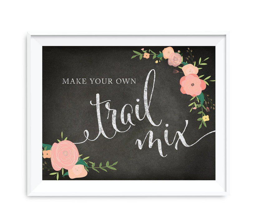 Chalkboard & Floral Roses Wedding Favor Party Signs-Set of 1-Andaz Press-Build Your Own Trail Mix-