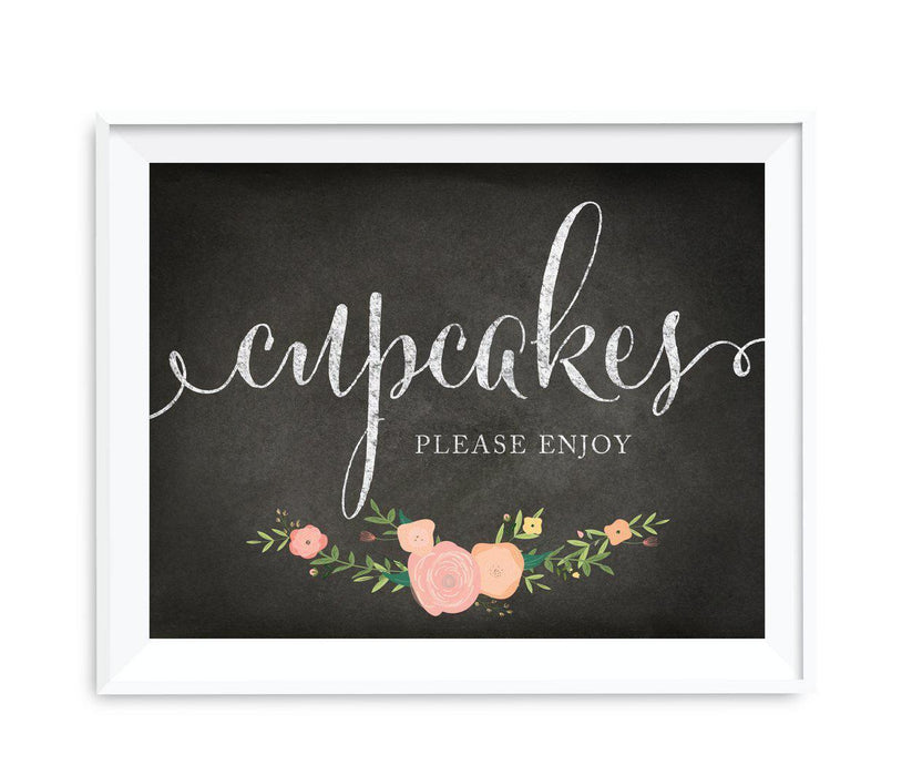 Chalkboard & Floral Roses Wedding Favor Party Signs-Set of 1-Andaz Press-Cupcakes, Please Enjoy-