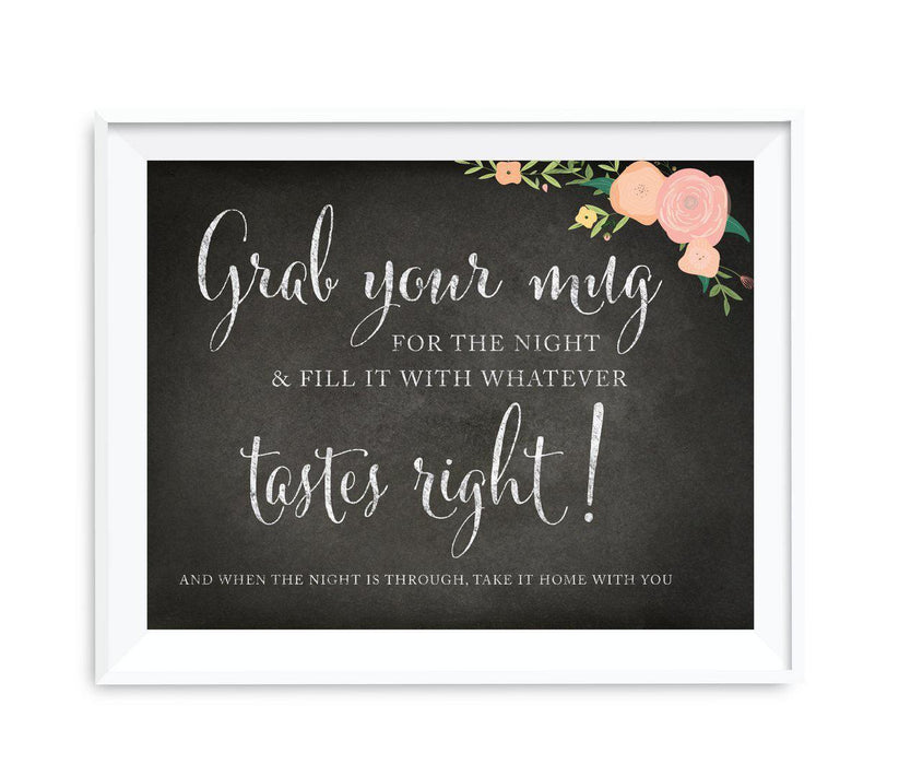 Chalkboard & Floral Roses Wedding Favor Party Signs-Set of 1-Andaz Press-Grab Your Mug, Fill Whatever Tastes Right-
