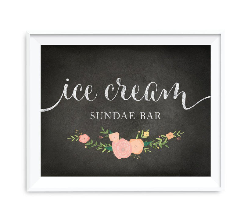 Chalkboard & Floral Roses Wedding Favor Party Signs-Set of 1-Andaz Press-Ice Cream Sundae Bar-