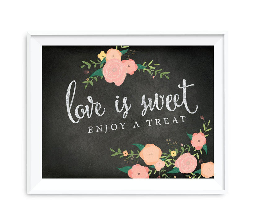 Chalkboard & Floral Roses Wedding Favor Party Signs-Set of 1-Andaz Press-Love Is Sweet, Enjoy A Treat-