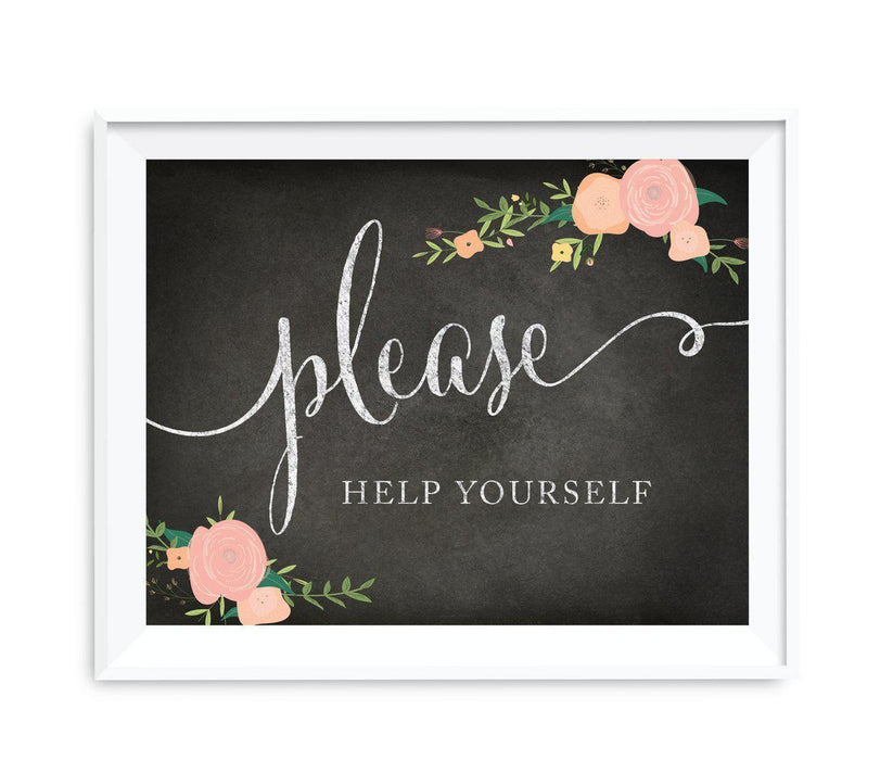Chalkboard & Floral Roses Wedding Favor Party Signs-Set of 1-Andaz Press-Please Help Yourself-