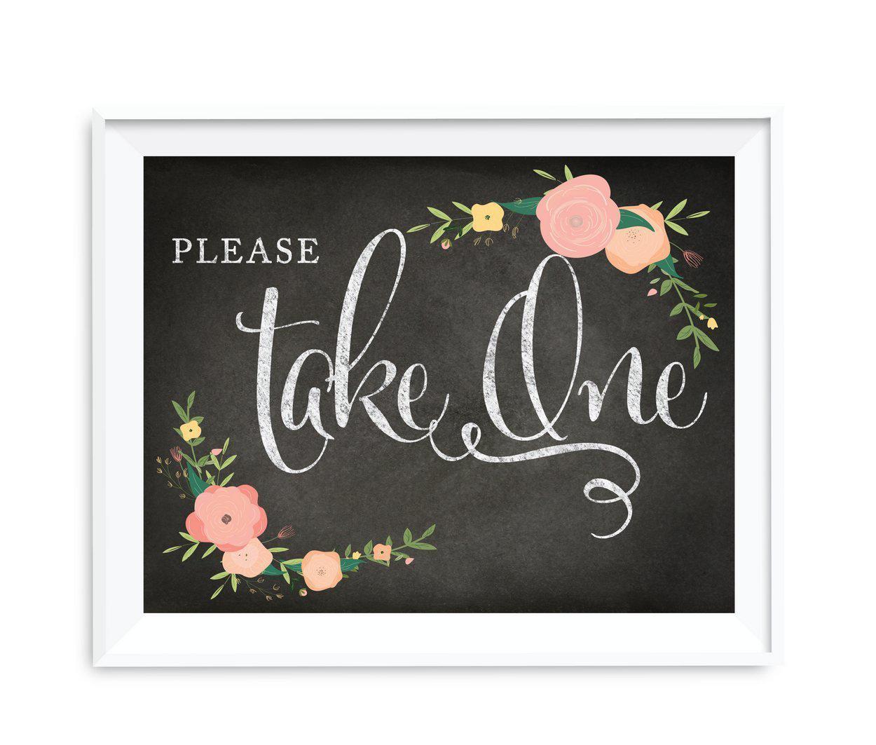 Chalkboard & Floral Roses Wedding Favor Party Signs-Set of 1-Andaz Press-Please Take One-