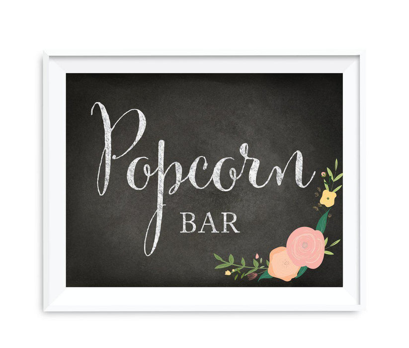Chalkboard & Floral Roses Wedding Favor Party Signs-Set of 1-Andaz Press-Popcorn Bar-