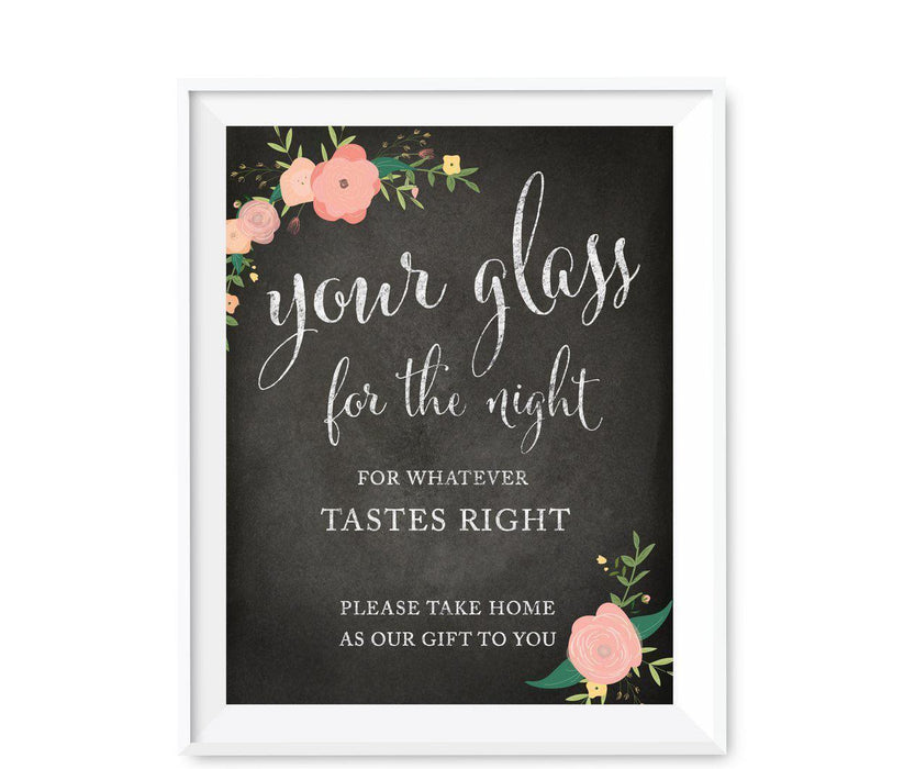 Chalkboard & Floral Roses Wedding Favor Party Signs-Set of 1-Andaz Press-Your Glass For The Night-