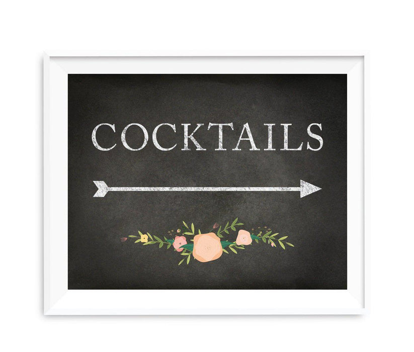 Chalkboard & Floral Roses Wedding Party Directional Signs-Set of 1-Andaz Press-Cocktails-