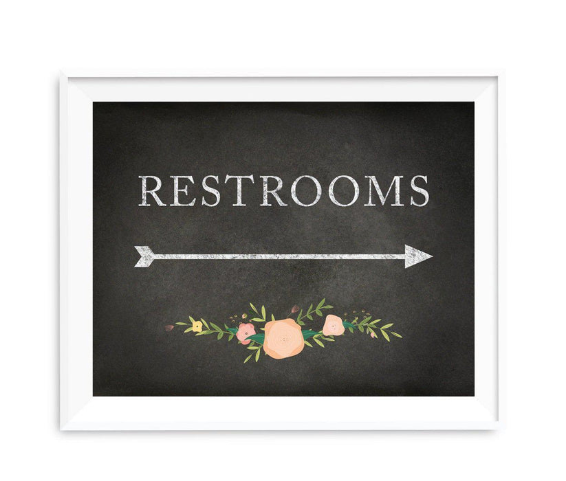 Chalkboard & Floral Roses Wedding Party Directional Signs-Set of 1-Andaz Press-Restrooms-