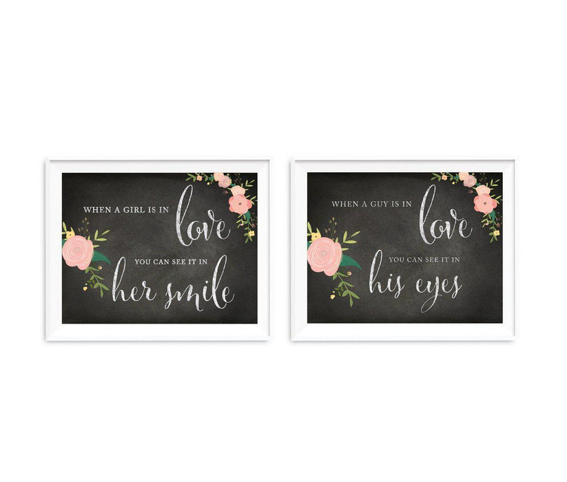 Chalkboard & Floral Roses Wedding Party Signs, 2-Pack-Set of 2-Andaz Press-Ladies, Gents-