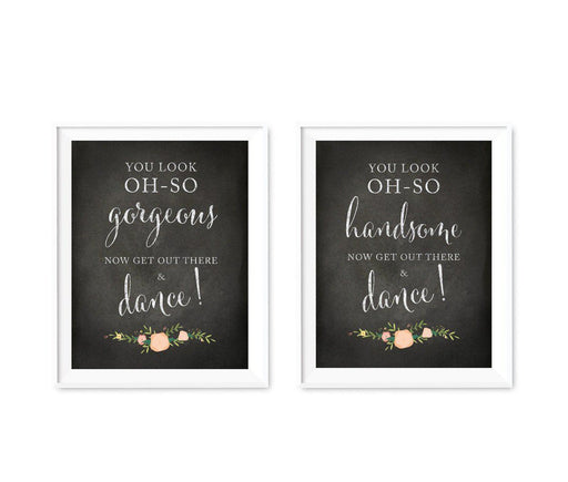 Chalkboard & Floral Roses Wedding Party Signs, 2-Pack-Set of 2-Andaz Press-Ladies, Gents-