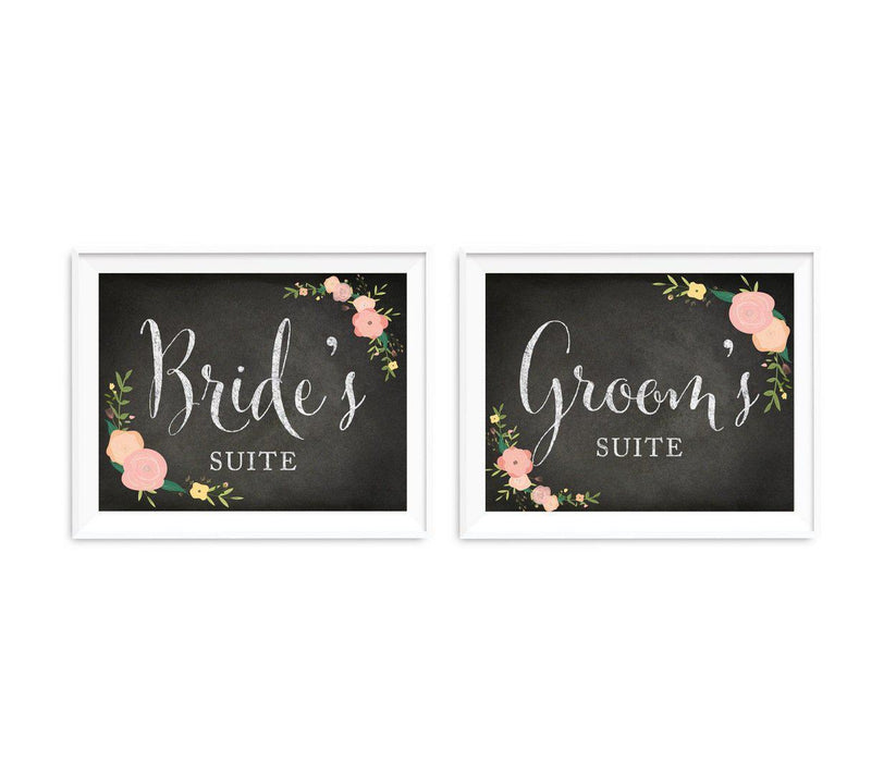 Chalkboard & Floral Roses Wedding Party Signs, 2-Pack-Set of 2-Andaz Press-Ladies, Gents-