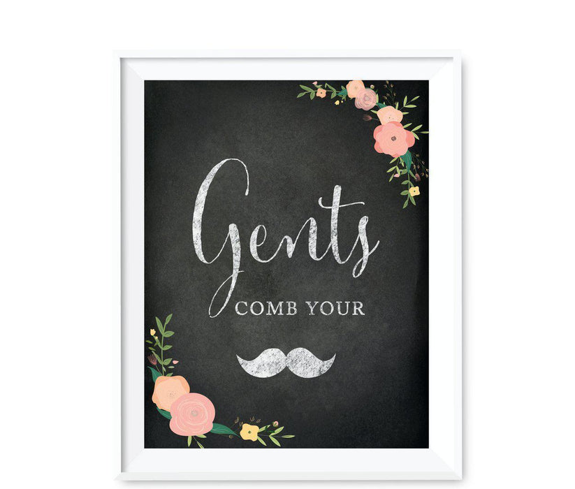 Chalkboard & Floral Roses Wedding Party Signs, 2-Pack-Set of 2-Andaz Press-Gloss Your Lips, Comb Your Mustache-
