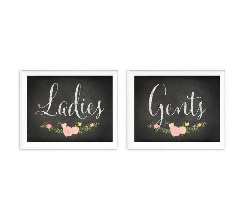 Chalkboard & Floral Roses Wedding Party Signs, 2-Pack-Set of 2-Andaz Press-Ladies, Gents-