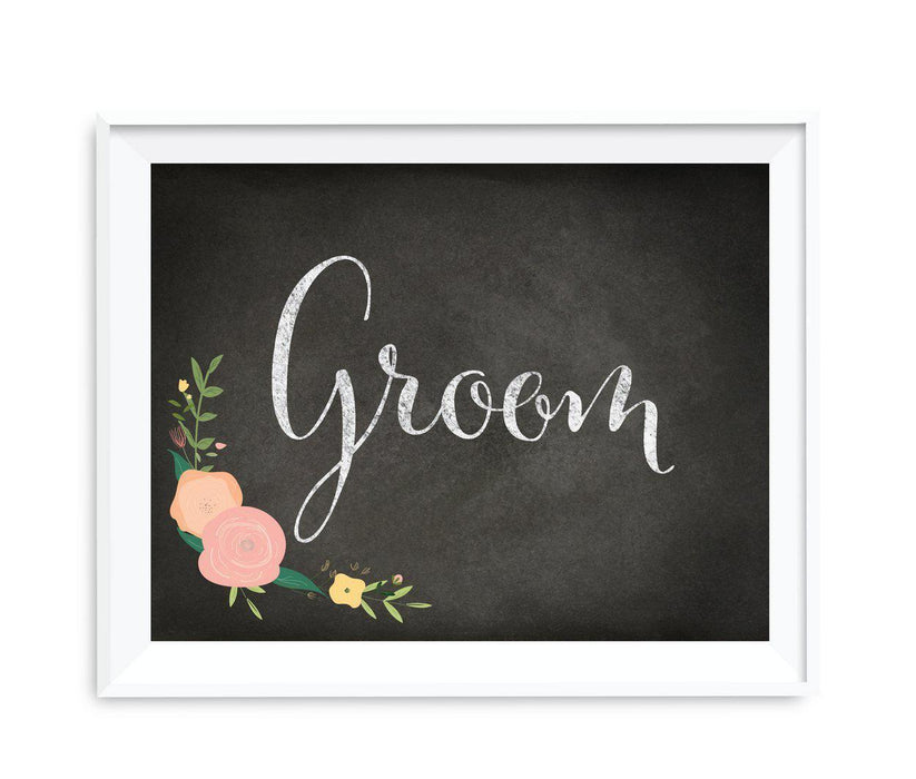 Chalkboard & Floral Roses Wedding Party Signs-Set of 1-Andaz Press-Mr. & Mrs.-