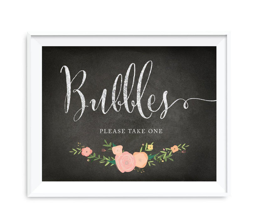 Chalkboard & Floral Roses Wedding Party Signs-Set of 1-Andaz Press-Bubbles - Please Take One-
