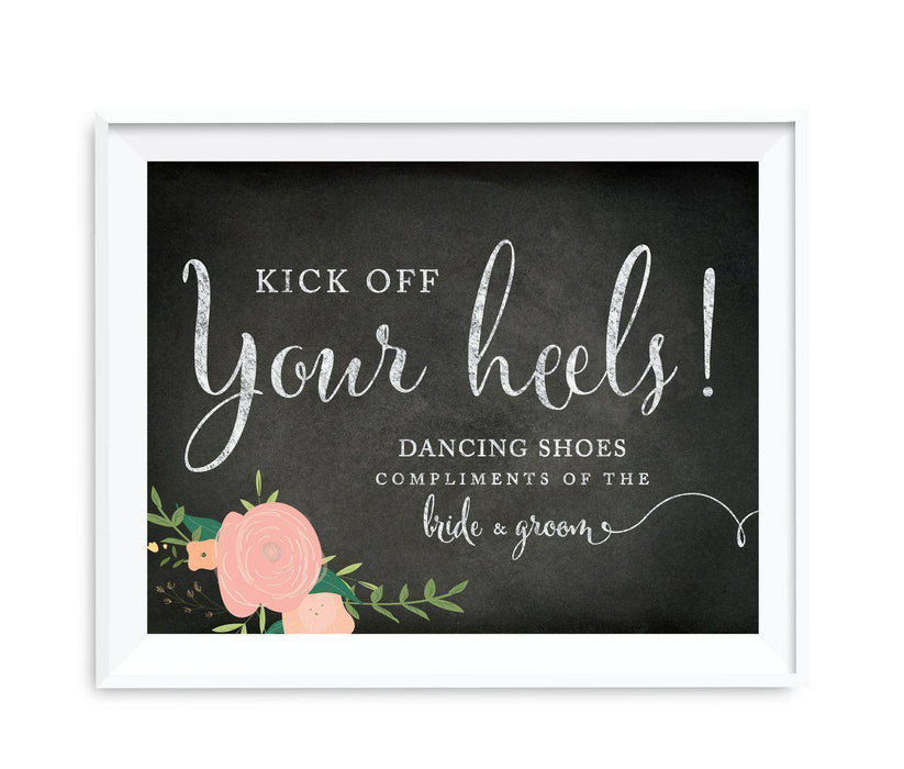 Chalkboard & Floral Roses Wedding Party Signs-Set of 1-Andaz Press-Dancing Shoes - Kick Off Your Heels-