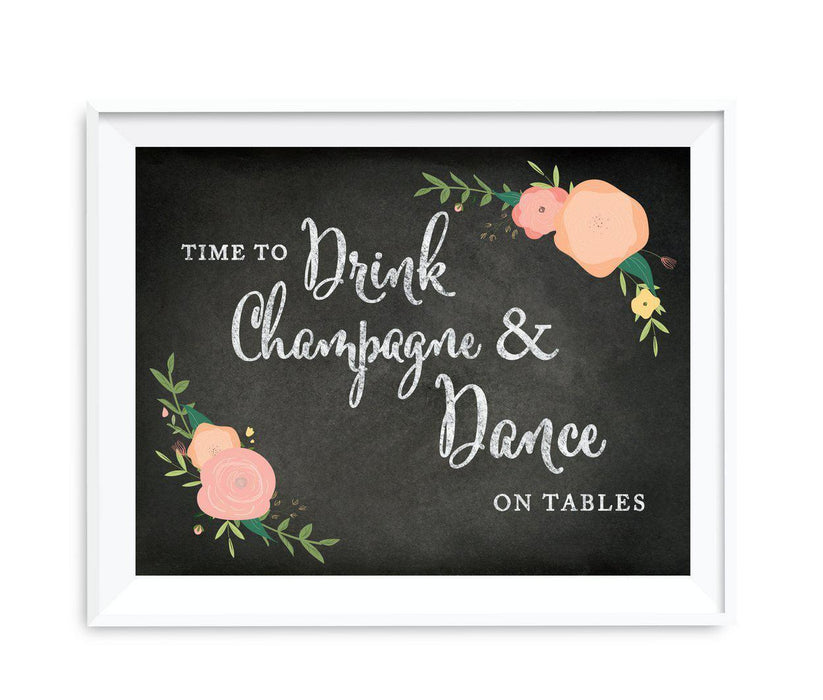 Chalkboard & Floral Roses Wedding Party Signs-Set of 1-Andaz Press-Drink Champagne, Dance On The Table-