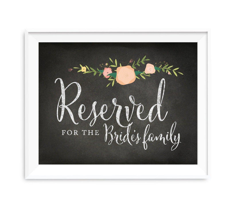 Chalkboard & Floral Roses Wedding Party Signs-Set of 1-Andaz Press-Reserved For The Bride's Family-