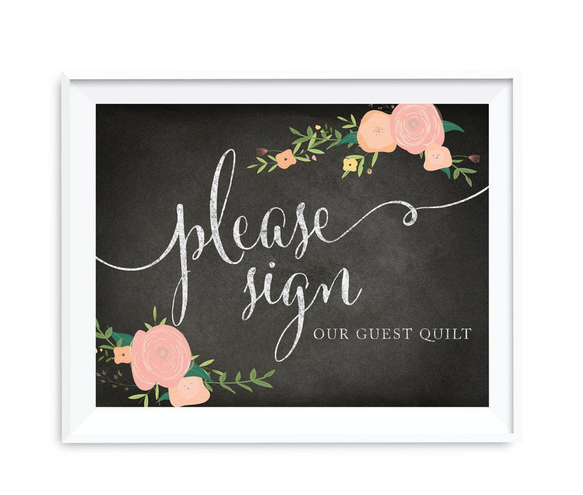 Chalkboard & Floral Roses Wedding Party Signs-Set of 1-Andaz Press-Sign Our Guest Quilt-