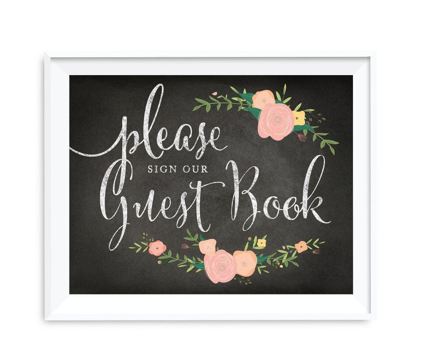 Chalkboard & Floral Roses Wedding Party Signs-Set of 1-Andaz Press-Sign Our Guestbook-