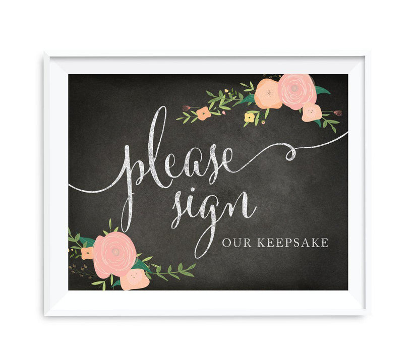 Chalkboard & Floral Roses Wedding Party Signs-Set of 1-Andaz Press-Sign Our Keepsake-
