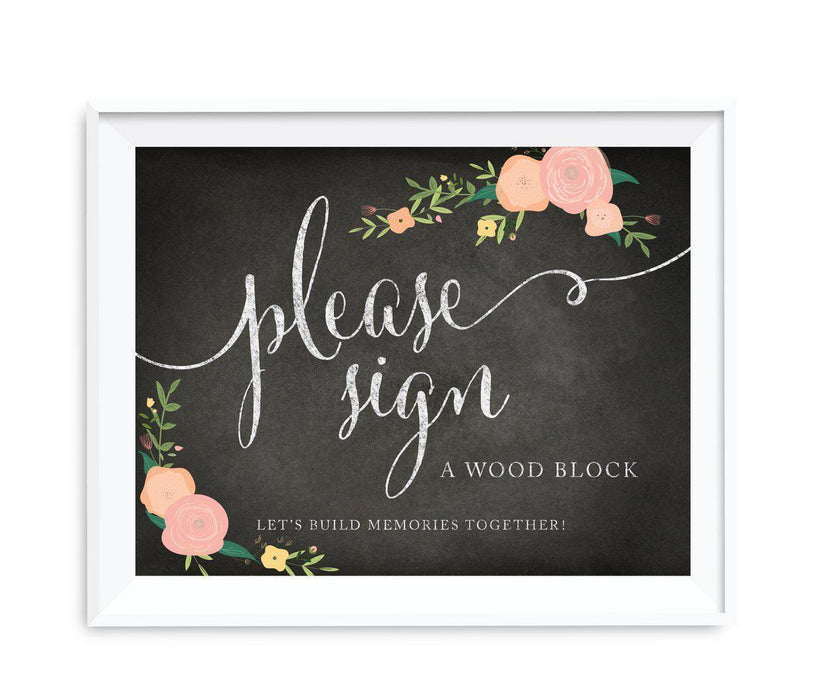 Chalkboard & Floral Roses Wedding Party Signs-Set of 1-Andaz Press-Sign Wood Block-