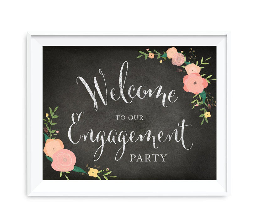 Chalkboard & Floral Roses Wedding Party Signs-Set of 1-Andaz Press-Welcome To Our Engagement Party-
