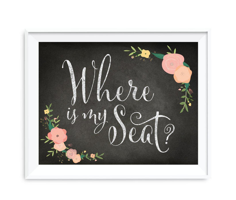 Chalkboard & Floral Roses Wedding Party Signs-Set of 1-Andaz Press-Where Is My Seat?-