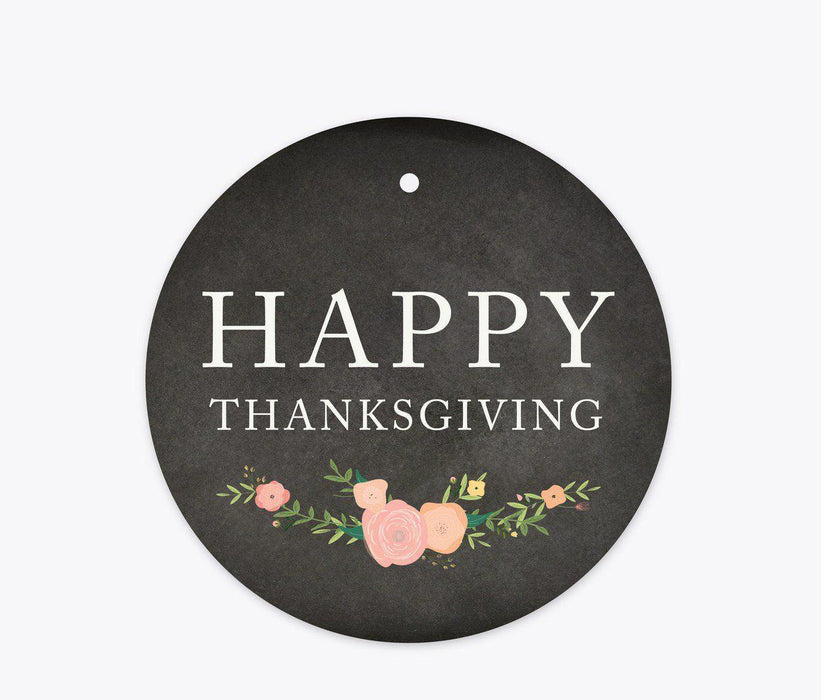 Chalkboard Floral Round Circle Gift Tags, Happy Thanksgiving-Set of 24-Andaz Press-