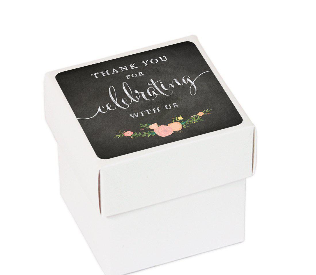 Chalkboard Floral Square Party Favor Boxes, Thank You for Celebrating With Us-Set of 20-Andaz Press-