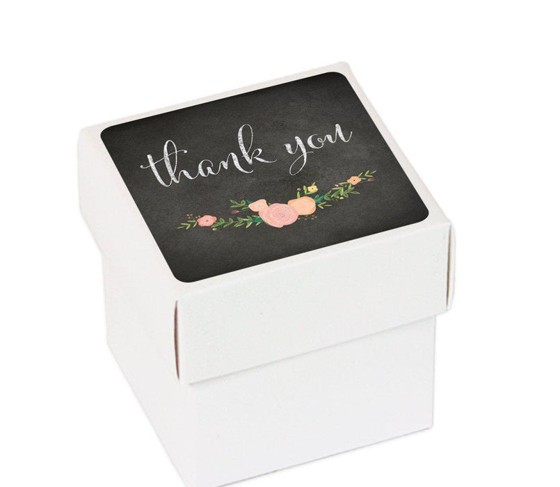 Chalkboard Floral Square Party Favor Boxes, Thank You with Bow-Set of 20-Andaz Press-
