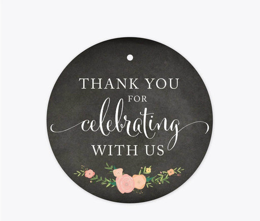 Chalkboard Floral Wedding Round Circle Gift Tags, Thank You for Celebrating with Us-Set of 24-Andaz Press-