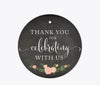 Chalkboard Floral Wedding Round Circle Gift Tags, Thank You for Celebrating with Us-Set of 24-Andaz Press-