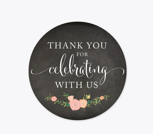 Chalkboard Floral Wedding Round Thank You Stickers-Set of 40-Andaz Press-Thank You For Celebrating With Us!-