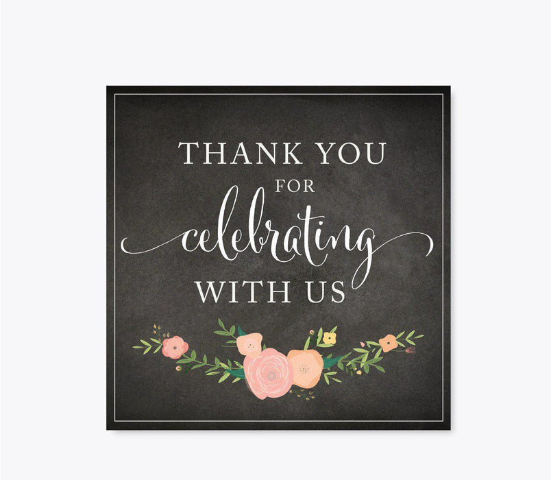 Chalkboard Floral Wedding Square Labels, Thank You for Celebrating With Us-Set of 40-Andaz Press-