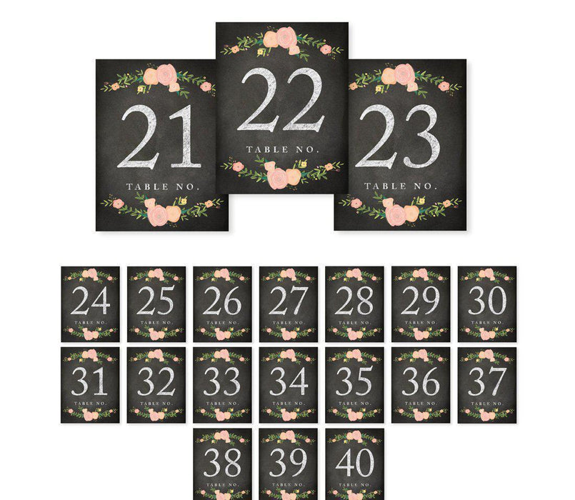 Chalkboard Floral Wedding Table Numbers-Set of 20-Andaz Press-21-40-