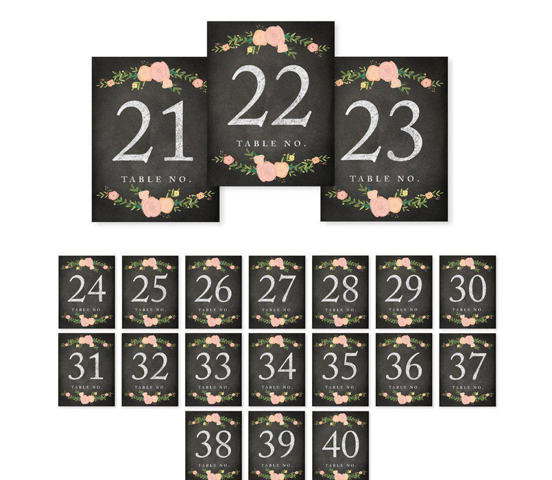 Chalkboard Floral Wedding Table Numbers-Set of 20-Andaz Press-1-20-