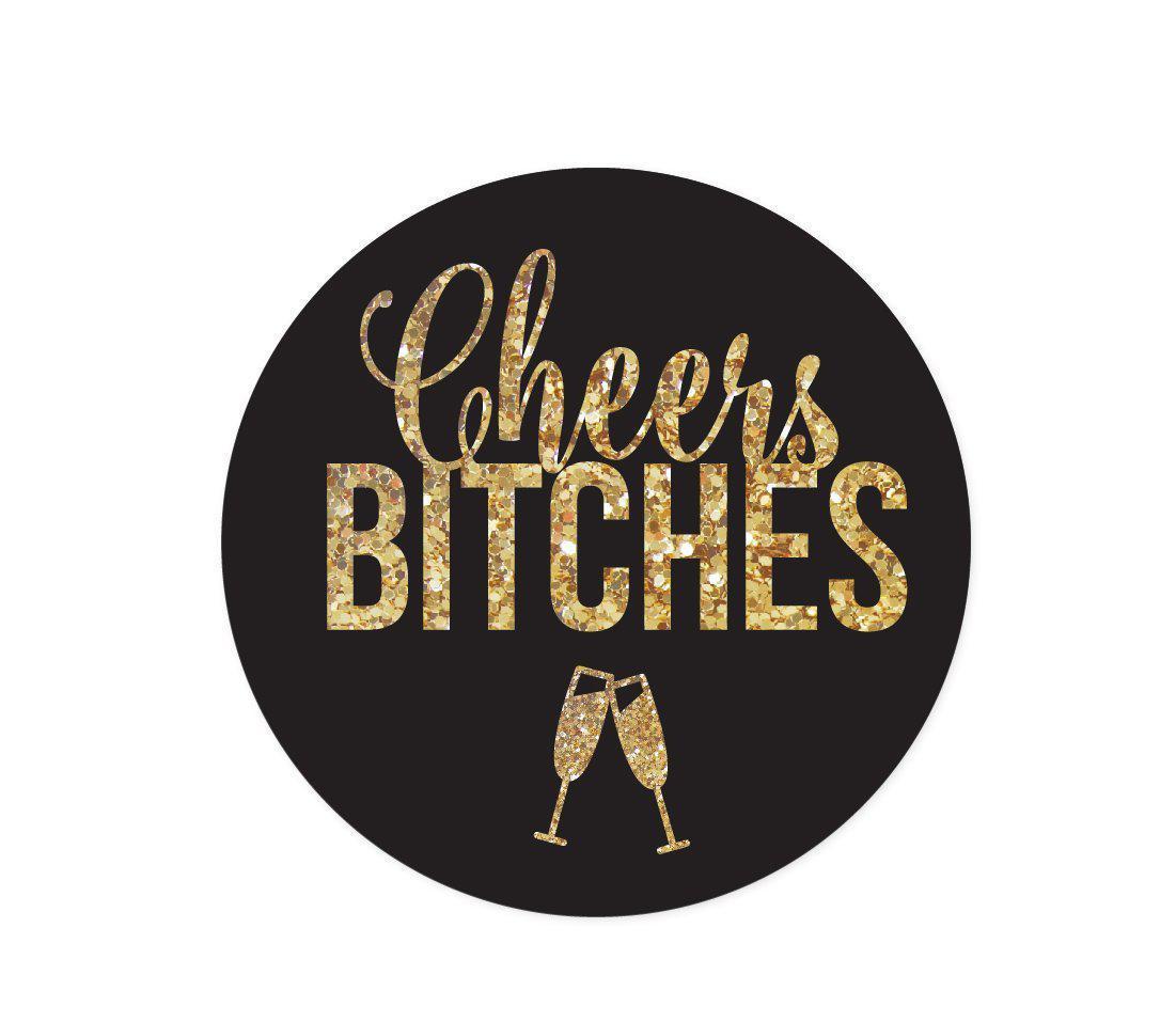 Cheers Bitches Bachelorette Party Round Circle Label Stickers-Set of 40-Andaz Press-