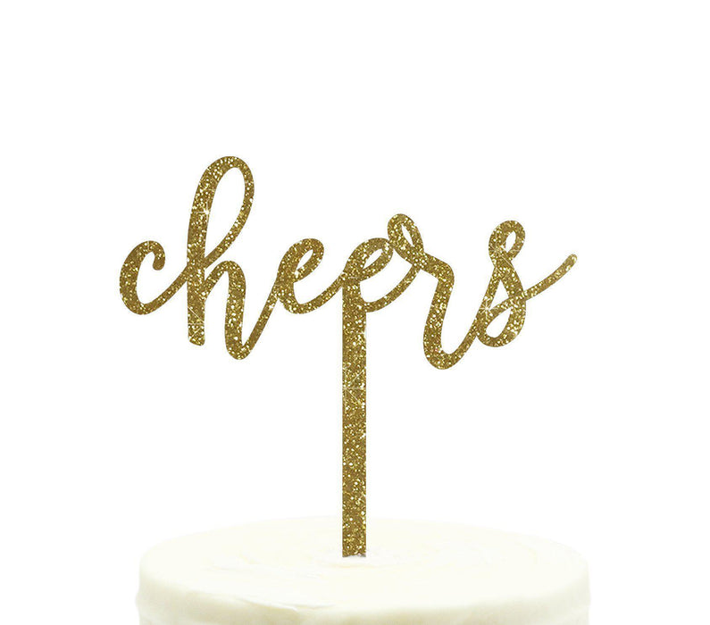 Cheers Glitter Acrylic Party Cake Topper-Set of 1-Andaz Press-Gold-