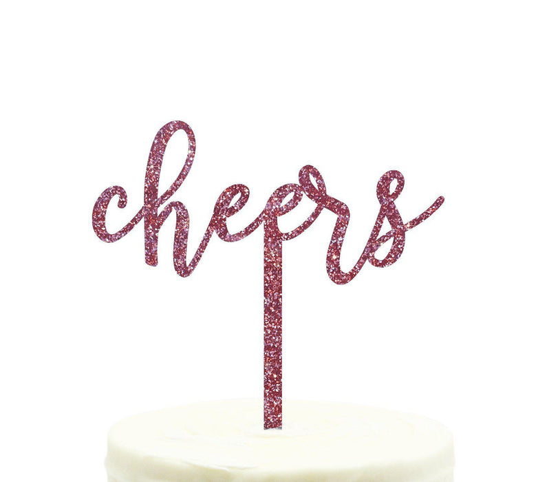 Cheers Glitter Acrylic Party Cake Topper-Set of 1-Andaz Press-Pink-