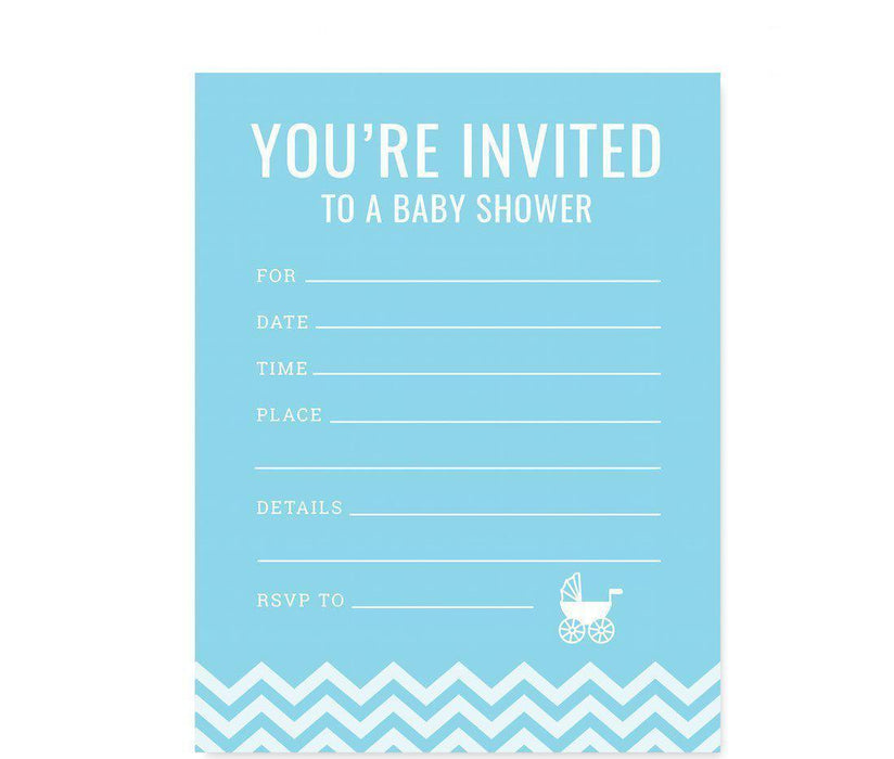 Chevron Baby Shower Blank Invitations-Set of 20-Andaz Press-Baby Blue-