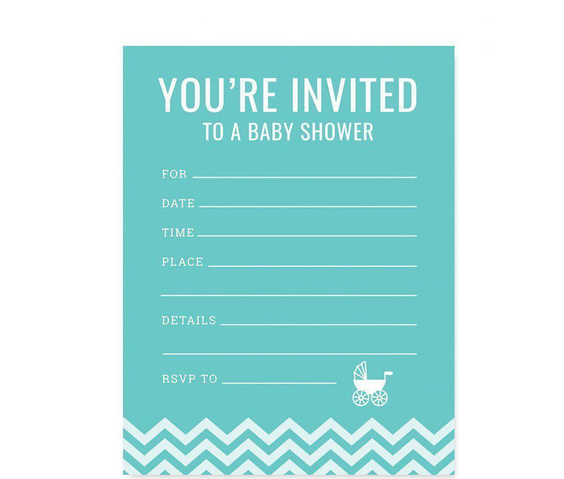 Chevron Baby Shower Blank Invitations-Set of 20-Andaz Press-Diamond Blue-