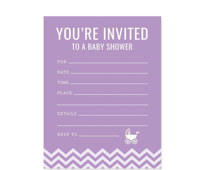 Chevron Baby Shower Blank Invitations-Set of 20-Andaz Press-Lavender-