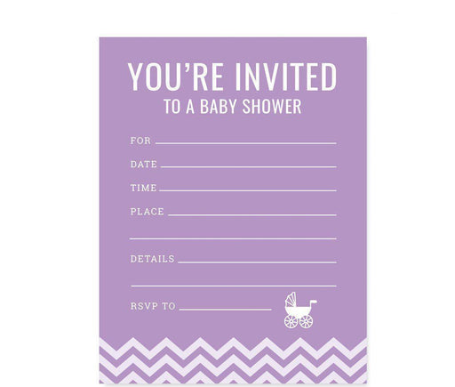 Chevron Baby Shower Blank Invitations-Set of 20-Andaz Press-Lavender-