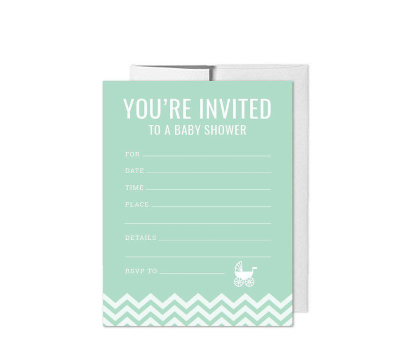 Chevron Baby Shower Blank Invitations-Set of 20-Andaz Press-Mint Green-